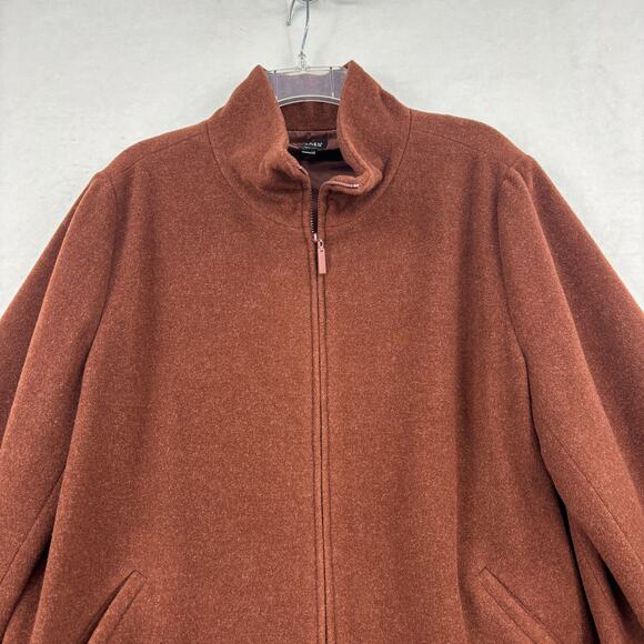 Eileen Fisher Italian Wool Jacket Size L Cinnamon Brown Lined Zip Coat Pockets - Picture 2 of 10